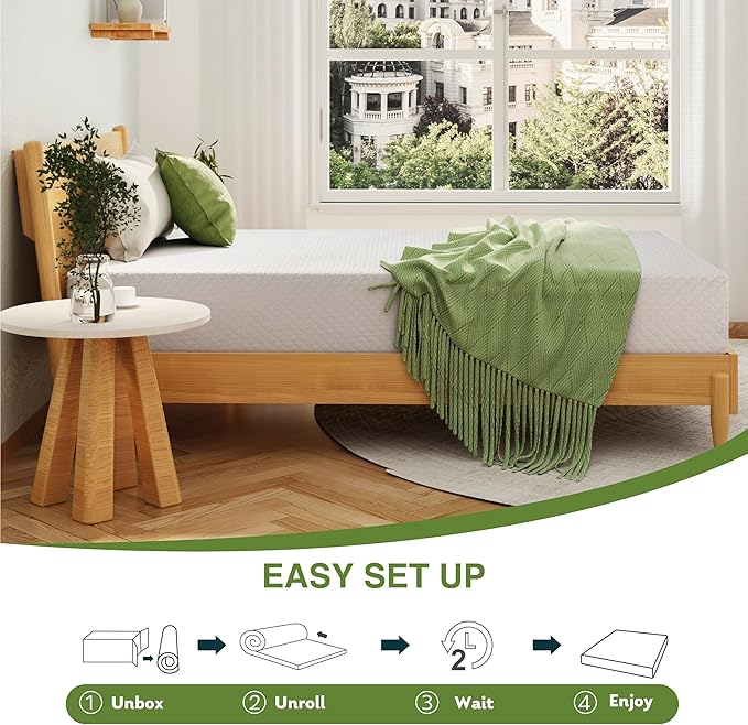 King Size Memory Foam Mattress, 8 Inch Bed Mattress in a Box with Cooling Green Tea Gel, Relieve Pressure with Medium Support, CertiPUR-US Certified, 80''L x 76''W, White