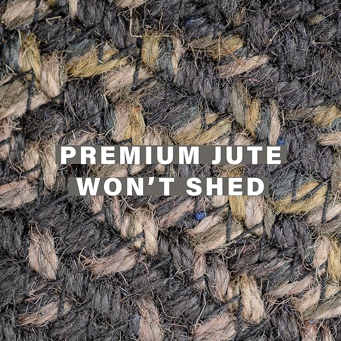 Homespice Jet Black Braided Area Rugs 5x8' – Primitive Gray and Black Rug for Living Room and Bedroom