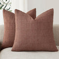 Foindtower Set of 2 Decorative Linen Check Throw Pillow Covers Neutral Farmhouse Vintage Cushion Covers Modern Boho Home Decor for Sofa Chair Couch Bedroom Living Room Outdoor,18×18 Inch,Autumnal Red