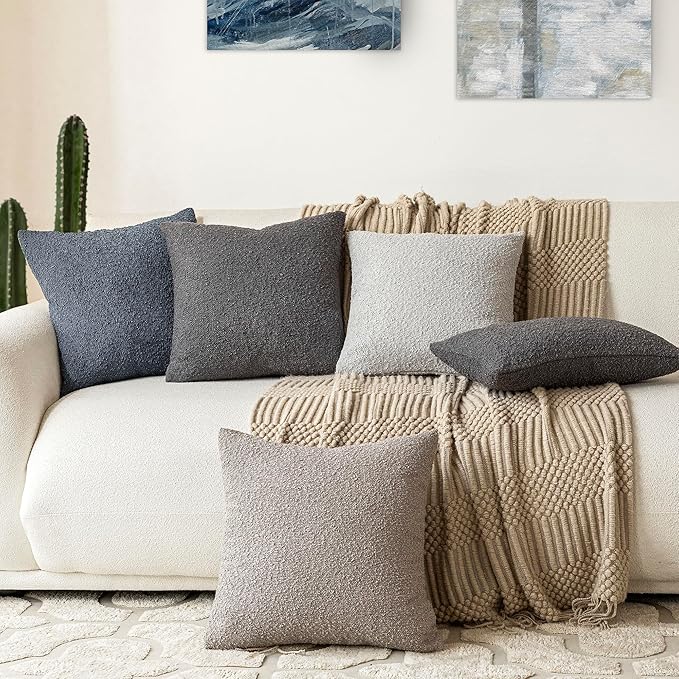 Foindtower Pack of 2 Textured Boucle Throw Pillow Covers Accent Solid Decorative Pillow Cases Cozy Woven Couch Cushion Case for Sofa Bedroom Living Room Home Decor, 20 x 20 Inch,Dark Grey