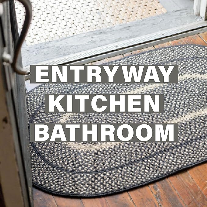 Manchester Jute Braided Rugs 20x30 - Primitive Style Black and Tan Rug to Use in Country Kitchen, Entryways and Bathrooms