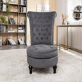 Container Furniture Direct Royal High-Back Velvet Accent Chair for Vanity with Storage and Luxurious Upholstery, Retro Design and Versatile Usage for Livingroom, Bedroom, Lounge and Office, Grey