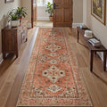 Tangsoo 2.6x8 Washable Runner Rug for Hallways, Non Slip Vintage Runner Rug, Soft Low Pile Long Rug Runner, Print Distressed Terracotta Carpet Runners for Kitchen Bedroom Entryway Bathroom Living Room