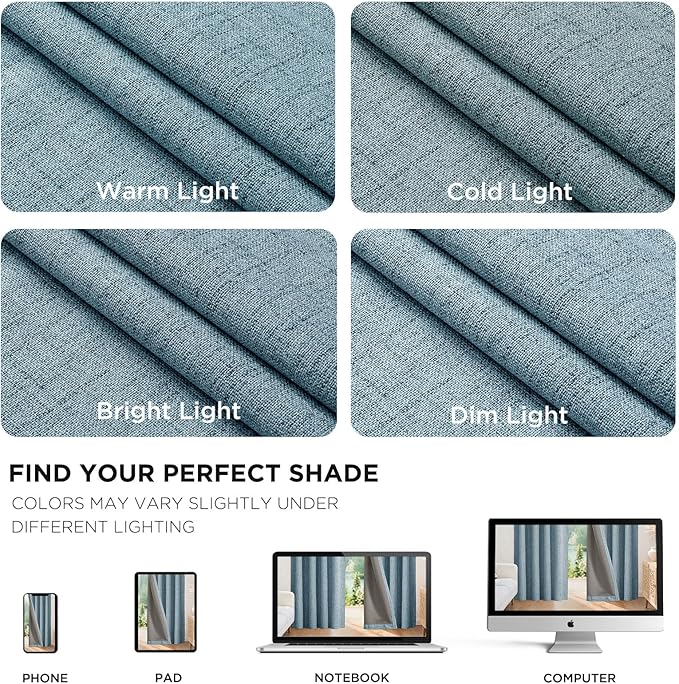 Joydeco 100% Blackout Curtains for Bedroom - Natural Linen Curtains 66" W x 90" L Long, Thermal Insulated 2 Panels Light Blocking Drapes, Rod Pocket & Back Tabs, Darkening Privacy for Living Room