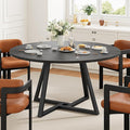 IRONCK 51" Round Dining Table for 6, Wood Kitchen Table with Metal Base, Space Saving Industrial Circle Dinner Table for Kitchen Dining Room, Black