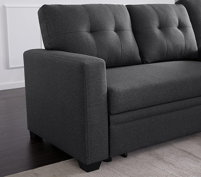 Devion Furniture Meridian 4-in-1 Convertible L Shaped Couch with Pull Out Bed and Storage, Sectional Sleeper Sofa with Reversible Chaise for Living Room, Apartment, Bedroom, Office
