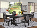LEMA5-SBB-34-5-Piece Modern Dining Set Consists of a Dining Table and 4 Dark Grey Polyester Fabric Dining Chairs with Button Tufted Back - Sand Blasting Black Finish