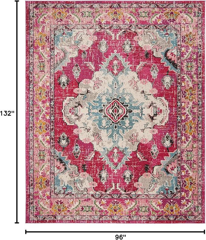 SAFAVIEH Monaco Collection Area Rug - 8' x 11', Pink & Multi, Boho Chic Medallion Distressed Design, Non-Shedding & Easy Care, Ideal for High Traffic Areas in Living Room, Bedroom (MNC243D)