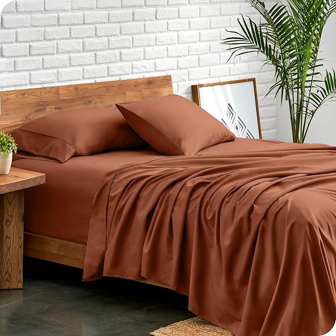 Bare Home Twin Sheet Set - 1800 Ultra-Soft Microfiber Twin Bed Sheets - Double Brushed - Deep Pockets - Easy Fit - Extra Soft - 3 Piece Set - Bedding Sheets & Pillowcases (Twin, Terracotta)