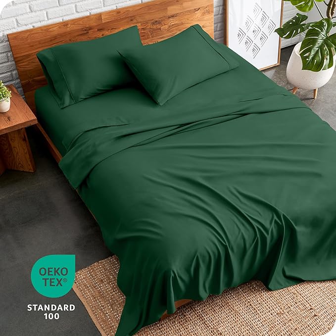 Bare Home California King Sheet Set - 1800 Ultra-Soft Microfiber Cal King Bed Sheets - Double Brushed - Deep Pockets - Easy Fit - 4 Piece Set - Bed Sheets (California King, Forest Green)