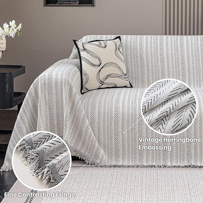 Nobildonna Sofa Chair Cover Waterproof Soft Thicken Chenille Cushion Couch Cover with Tassels,Washable Sofa Slipcovers for Armchair Recliner Sectional Furniture Protector, Beige 71"x71"