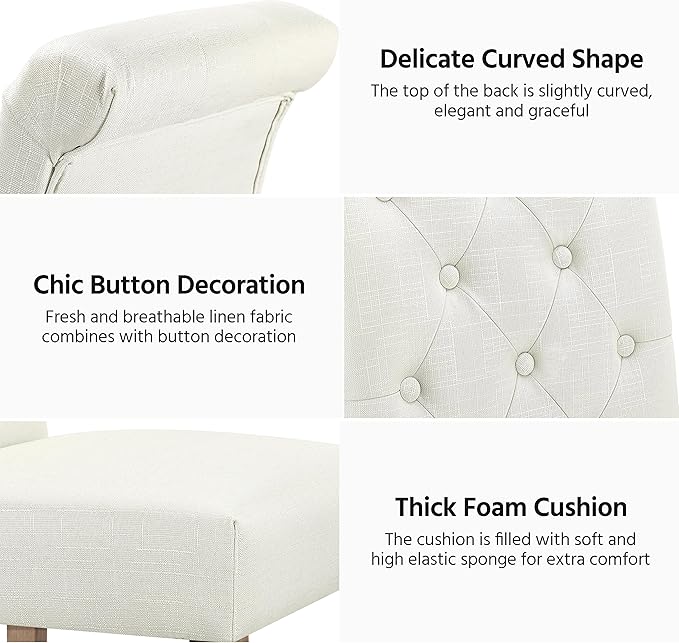 Yaheetech Dining Chairs Set of 6 Fabric Upholstered Dining Room Chairs with Button Tufted High Back and Solid Wood Legs for Kitchen/Living Room/Restaurant, Modern Style, Beige