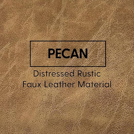 Factory Direct Partners Rustic Kid Birch Sling Book Display; Distressed Faux Leather 4-Shelf Storage for Books or Magazines; Furniture for Bedroom, Playroom, Daycare or Classroom - Pecan, 13745-321
