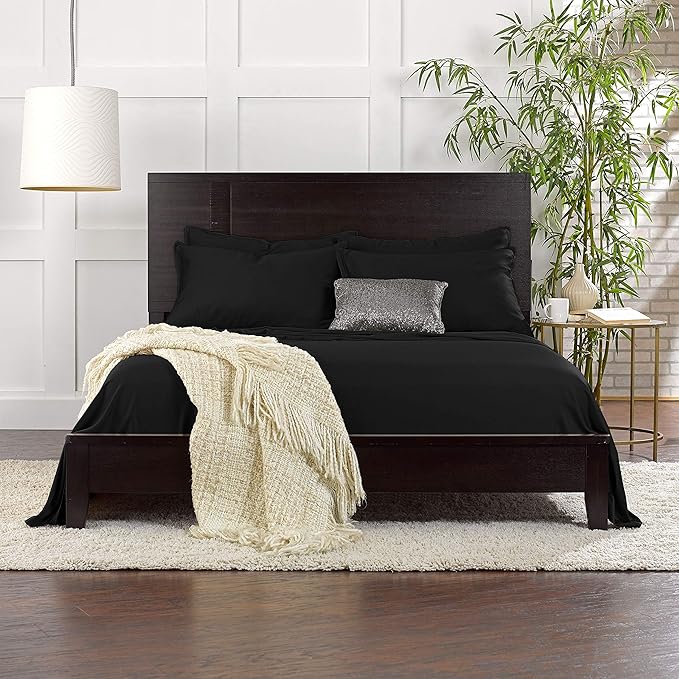 Twin Sheets by Pure Bamboo, Genuine 100% Organic Viscose Derived from Bamboo Bed Sheet Set, Luxuriously Soft & Cooling, Double Stitching, Lifetime Quality Promise (Twin, Black)