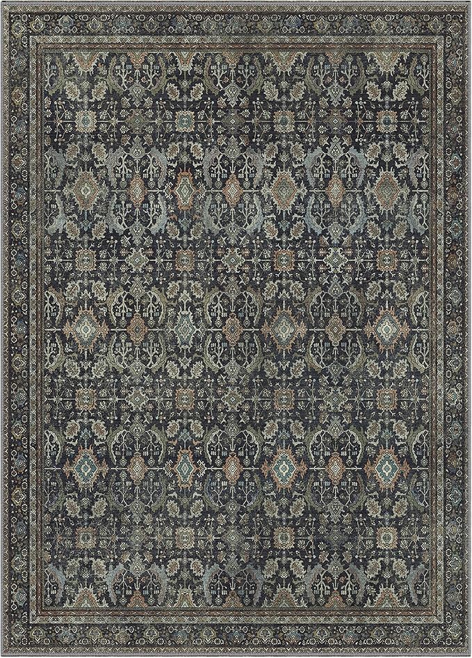 9X12 Area Rugs Machine Washable Rugs for Living Room, Vintage Boho Large Rugs for Bedroom Dining Room, Non Slip Indoor Soft Distressed Lightweight Thin Low Pile Carpet, Black
