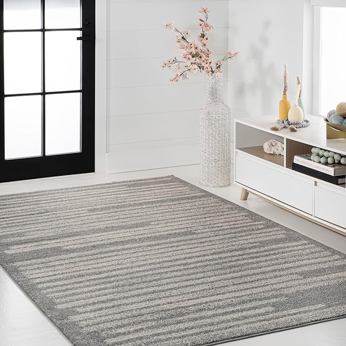 JONATHAN Y Khalil Modern Berber Stripe Gray/Cream Indoor Area Rug, 5x8, Contemporary, Bohemian, Easy-Cleaning for Living Room, Bedroom, Kitchen, Pet Friendly, Non-Shedding (MOH207G-5)