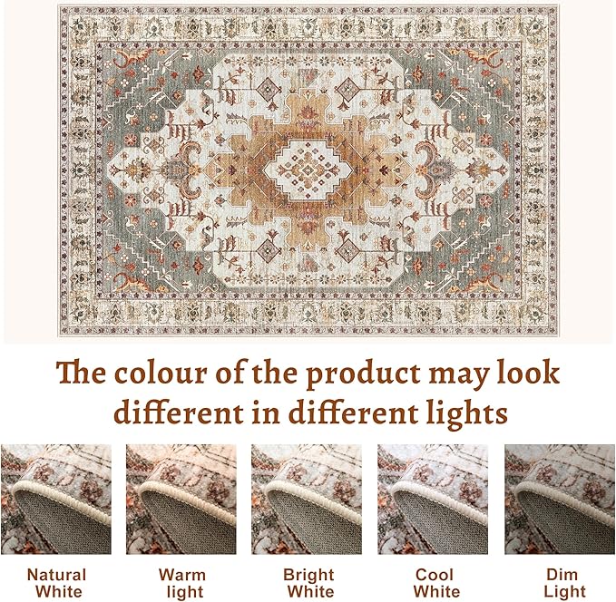 Tangsoo 5x7 Area Rug Washable Rugs for Living Room, Vintage Indoor Non Slip Large Area Rugs, Print Distressed Turmeric Carpet, Soft Low Pile Rug Foldable Floor for Bedroom Dining Room Dorm