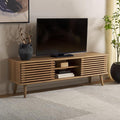 SAFAVIEH Averi TV Stand for up to 65" Flatscreen – Rustic Oak, 2 Sliding Doors with Interior Storage, 2 Open Shelves, Entertainment Media Console (MED9637C)