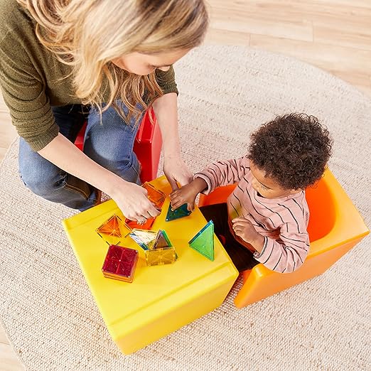 ECR4Kids Tri-Me Table and Cube Chair Set, Multipurpose Furniture, Yellow, 3-Piece