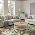 GENIMO 5X7 Floral Area Rugs for Living Room, Machine Washable Non Slip Vintage Patchwork Washable Rug, Ultra-Thin Low Pile Chenille Rugs for Bedroom, Dining Room, Celadon Green