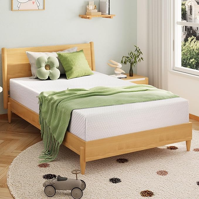 5 Inch Twin Mattress for Kids, Memory Foam Mattress with Cooling Green Tea Gel, Relieve Pressure with Medium Firm Support, CertiPUR-US Certified, 75''L x 38''W, White
