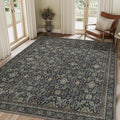 10X14 Area Rugs Machine Washable Rugs for Living Room, Vintage Boho Large Rugs for Bedroom Dining Room, Non Slip Indoor Soft Distressed Lightweight Thin Low Pile Carpet, Black