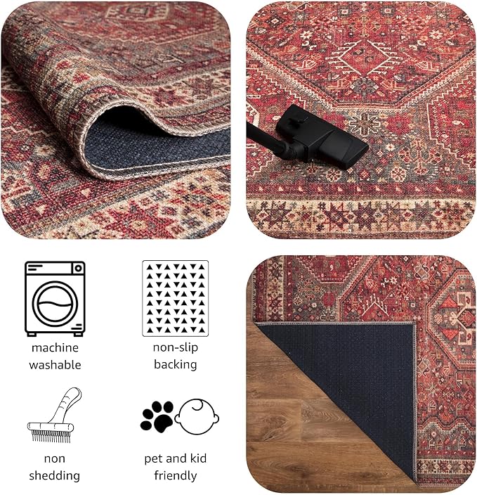 Keen Home Design 10x14 Rug - Machine Washable Area Rug with Non-Slip Backing, Ideal for Living Room, Dining Room, Bedroom - Vintage, Easy Clean, Durable, Low Pile Rug - (9'7" x 14')