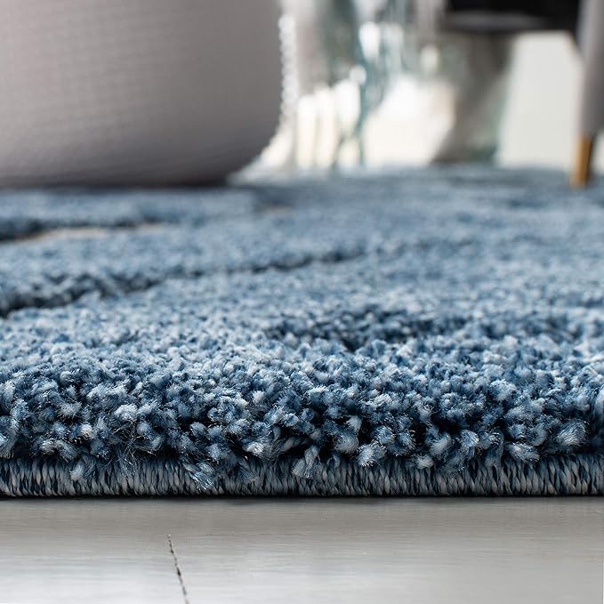 SAFAVIEH Florida Shag Collection Runner Rug - 2'3" x 9', Light Blue & Cream, Scroll Design, Non-Shedding & Easy Care, 1.2-inch Thick Ideal for High Traffic Areas in Living Room, Bedroom (SG455-6011)