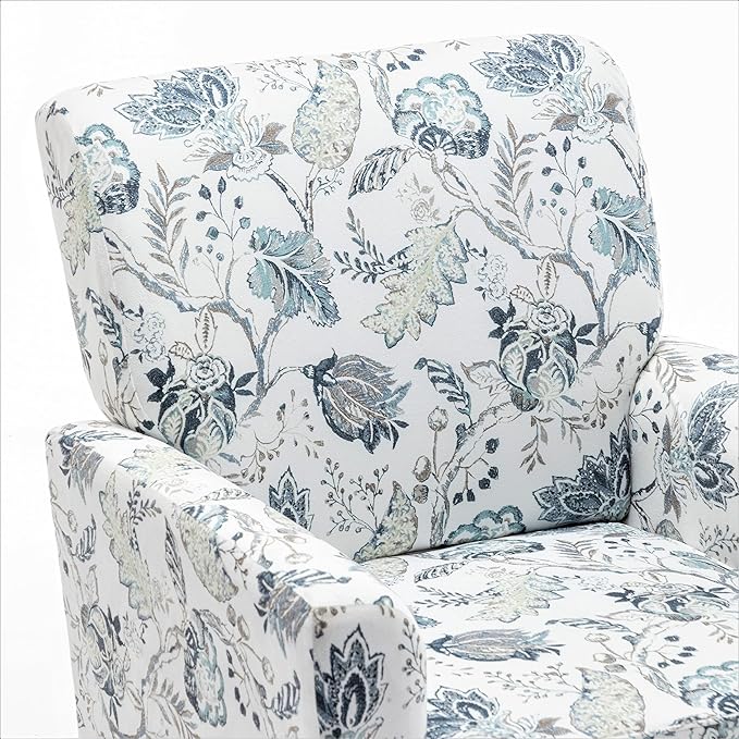 Container Furniture Direct Contemporary Accent Arm Chair with Birch Wood Frame and Velvet Upholstery, Armchair for Office and Living Room Decor, Removable Cushions, 07 Printed Fabric
