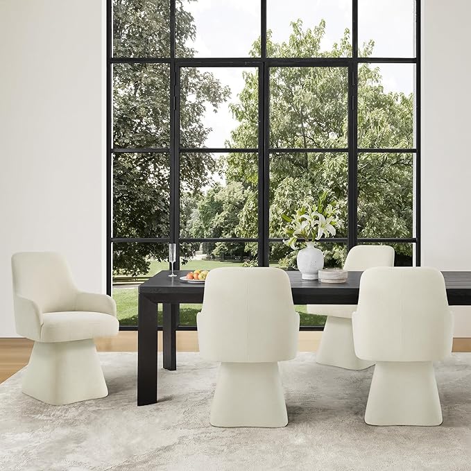 Swivel Dining Chairs Set of 4, Mid Century Modern Chairs Fabric Upholstered Armchair with Armrest & Ergonomic Backrest for Dining Room, Kitchen, Bedroom, Living Room, Beige, 4 Boxs