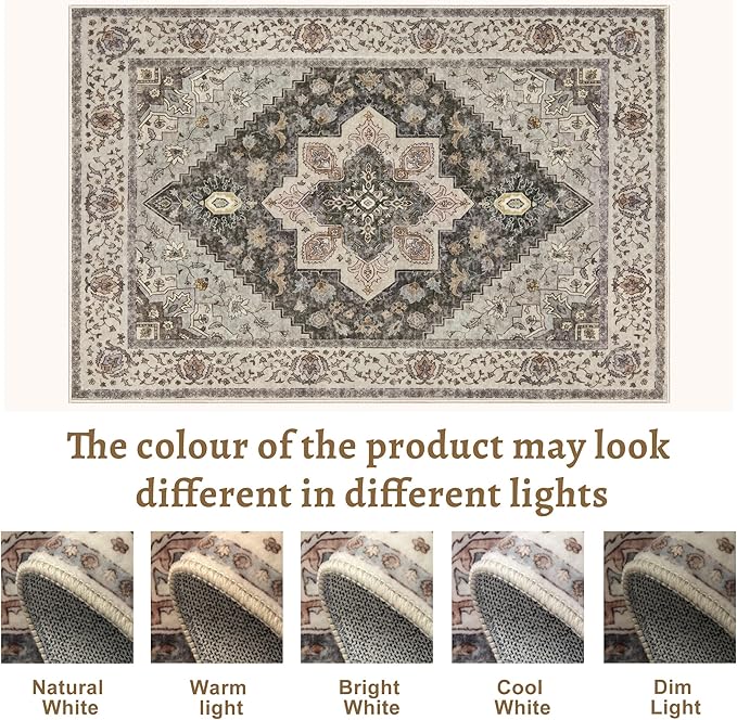 Tangsoo 3x5 Area Rug Vintage Washable Rugs Non Slip, Farmhouse Rugs Indoor Accent Rug Print Distressed Brown Grey Carpet, Soft Low Pile Rug for Living Room Bedside Entryway Bedroom