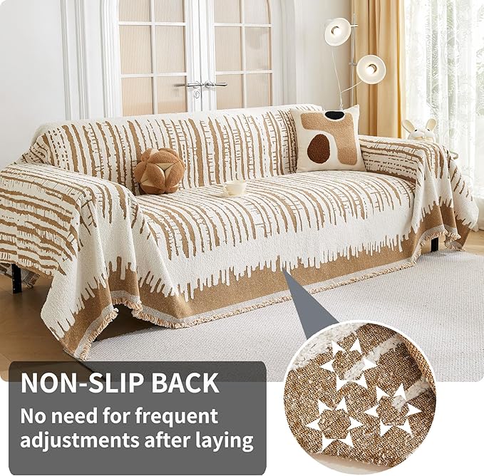 HAOMAIJIA Boho Sofa Covers Couch Covers for 3 Cushion Couch Sofa Pet Friendly Soft Thick Non Slip Couch Cover for Dogs Washable Sectional Couch Covers L Shape Furniture Protecto (XF-Khaki, 71"x134")