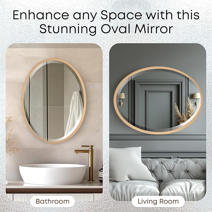 OVALCREST - Oval Wooden Beveled Wall Mirror for Home Decor, Bathroom, Vanity, Bedroom, Living Room, Hallway - London Style (Gold Paint) 21.1 x 25.1