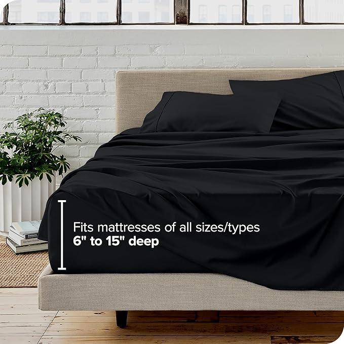 Bare Home Split Head Flex King Sheet Set - 1800 Ultra-Soft Microfiber Bed Sheets - Double Brushed - Deep Pockets - Easy Fit - 4 Piece Set - FlexTop King Bedding Sheets (Split Head Flex King, Black)