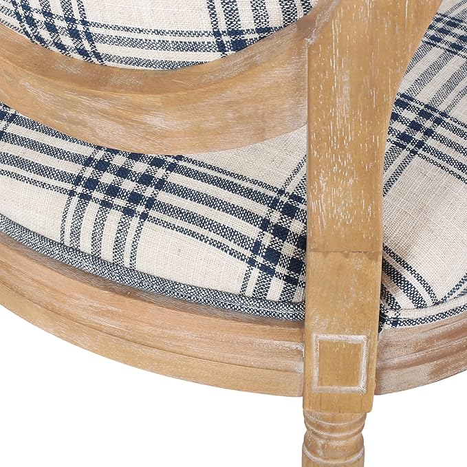 Christopher Knight Home Phinnaeus Dining Chair Set, Set of 4, Wood, Dark Blue Plaid + Light Beige + Natural