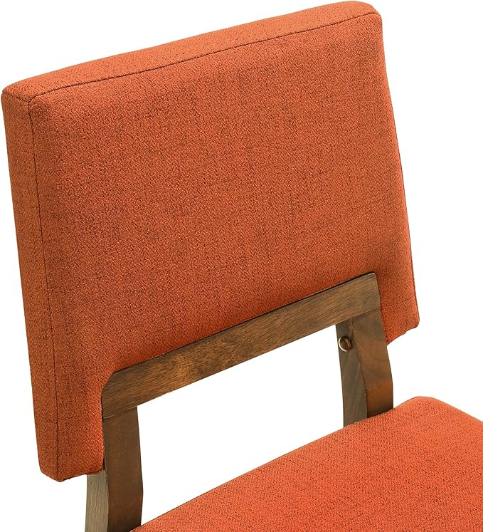 Armen Living Channell Mid Century Modern 6 Piece Walnut Wood Dining Table Set with Bench in Orange Fabric