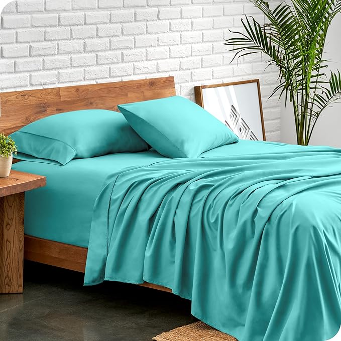 Bare Home Queen Sheet Set - Luxury 1800 Ultra-Soft Microfiber Queen Bed Sheets - Double Brushed - Deep Pockets - Easy Fit - 4 Piece Set - Bedding Sheets & Pillowcases (Queen, Turquoise)
