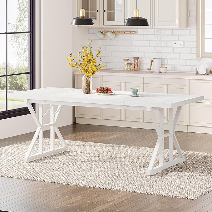 Tribesigns Farmhouse Dining Table for 6 People, 70.8-Inch Rectangular Wood Dining Table, Rustic Kitchen Table with Heavy Duty Metal Legs for Dining Room
