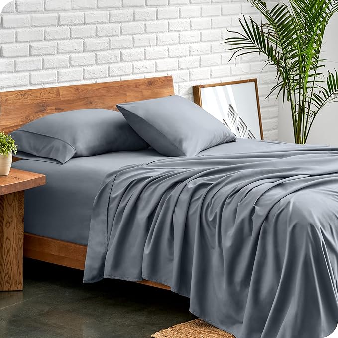 Bare Home Queen Sheet Set - 1800 Ultra-Soft Microfiber Queen Bed Sheets - Double Brushed - Deep Pockets - Easy Fit - 4 Piece Set - Bed Sheets (Queen, Steel Blue)