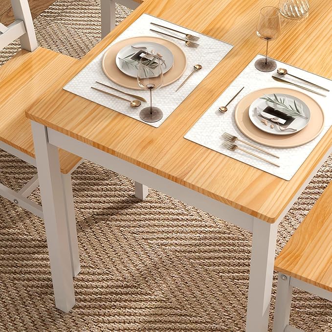 sogesfurniture Dining Table Set for 4，Dinette Set for 4 Small Space,5 Pieces Dining Table for Kitchen, Dining Room 42.5'', Pine Wood,Oak&White