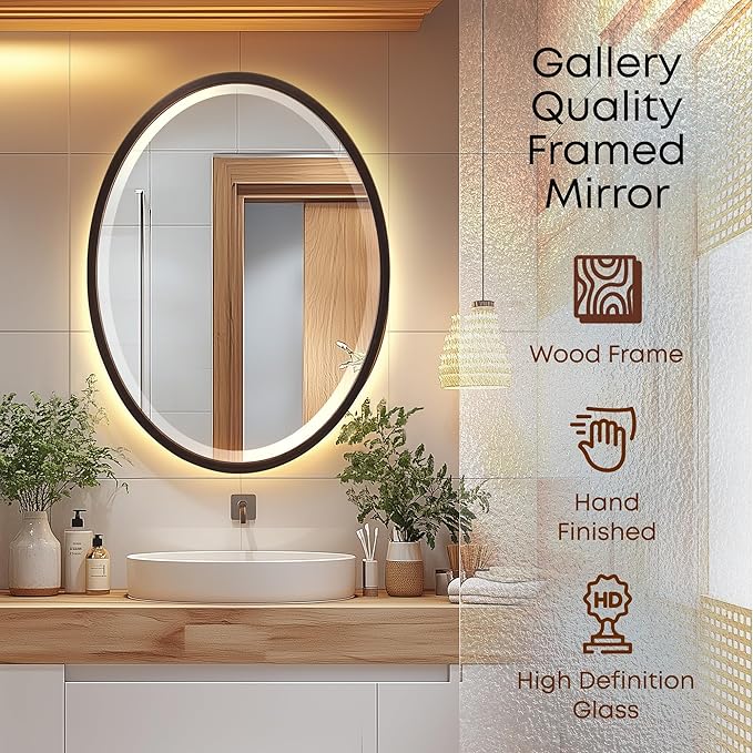 OVALCREST - Oval Wooden Beveled Wall Mirror for Home Decor, Bathroom, Vanity, Bedroom, Living Room, Hallway - London Style (Rubbed Bronze) 21.1 x 31.1
