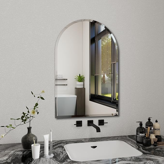 Arched Bathroom Mirror, 36X48 inch Arched Frameless Mirror, Arch Wall Mirror，Frameless Mirrors for Bathroom,Beveled Bathroom Mirror.