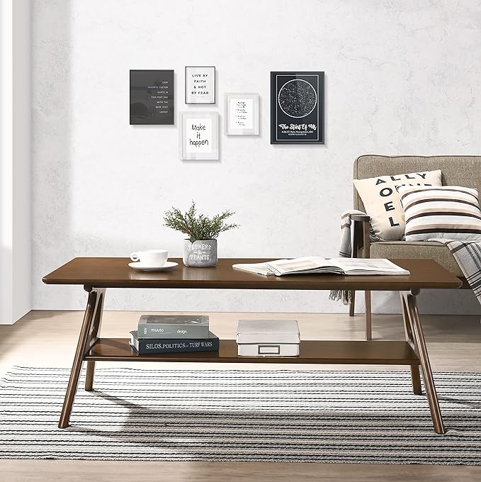 Arona Mid-Century Modern Wood Coffee Table with Shelf