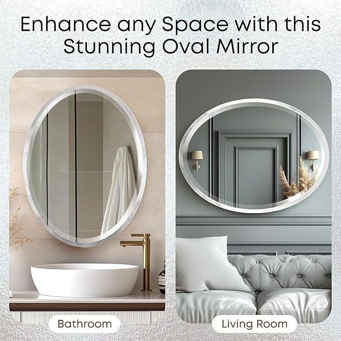 OVALCREST - Oval Wooden Beveled Wall Mirror for Home Decor, Bathroom, Vanity, Bedroom, Living Room, Hallway - London Style (Silver Leaf with Brown Antique) 21.1 x 25.1