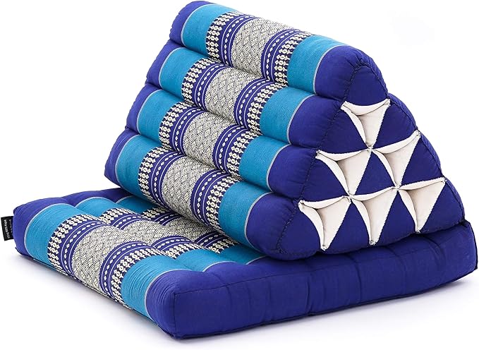 Leewadee 1-Fold Mat with Triangle Cushion – Comfortable TV Pillow, Foldable Mattress with Cushion Made of Eco-Friendly Kapok, 30 x 20 inches, Blue