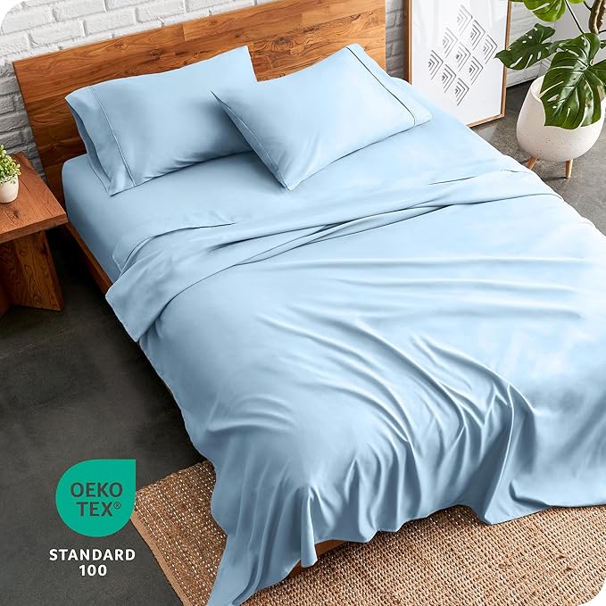 Bare Home Queen Sheet Set - Luxury 1800 Ultra-Soft Microfiber Queen Bed Sheets - Double Brushed - Deep Pockets - Easy Fit - 4 Piece Set - Bedding Sheets & Pillowcases (Queen, Light Blue)