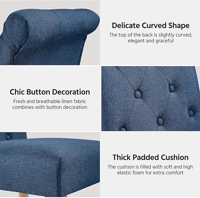 Yaheetech Dining Chairs Set of 4 Fabric Upholstered Dining Room Chairs with Button Tufted High Back and Solid Wood Legs for Kitchen/Living Room/Restaurant, Modern Style, Blue