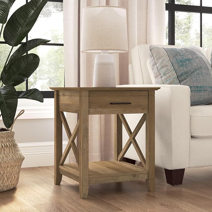 Bush Furniture Key West Small End Table with Storage | Modern Farmhouse Accent Shelf for Living Room in Reclaimed Pine