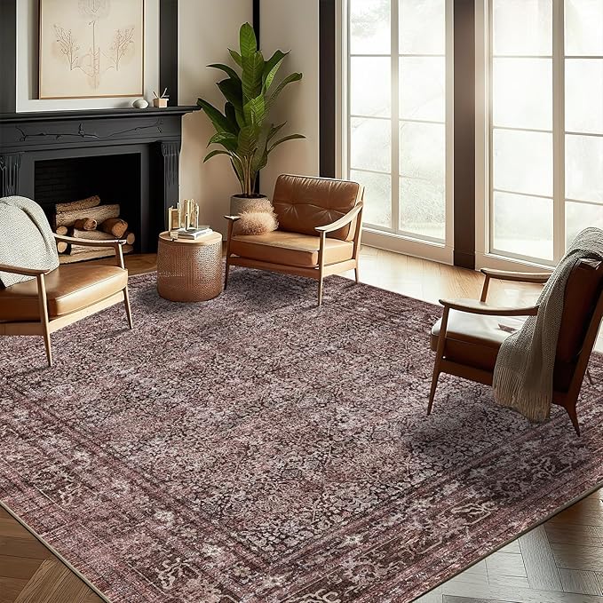 Washable Area Rug 10'x14' Boho Design Non-Shedding Easy Care Ideal for High Traffic Areas in Living Room Bedroom Office Coffee Table Kitchen Large Carpet
