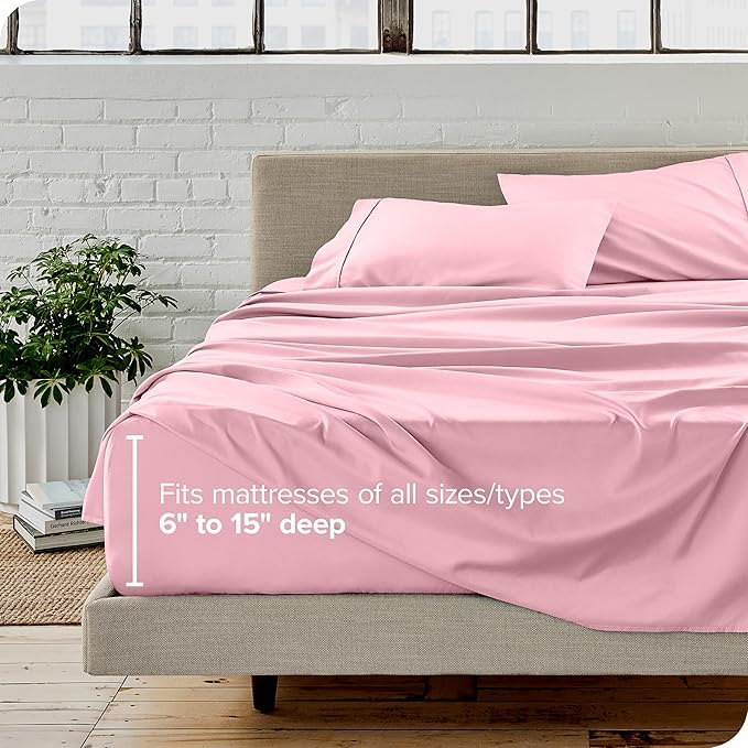 Bare Home Full Sheet Set - Luxury 1800 Ultra-Soft Microfiber Full Bed Sheets - Double Brushed - Deep Pockets - Easy Fit - 4 Piece Set - Bedding Sheets & Pillowcases (Full, Light Pink)